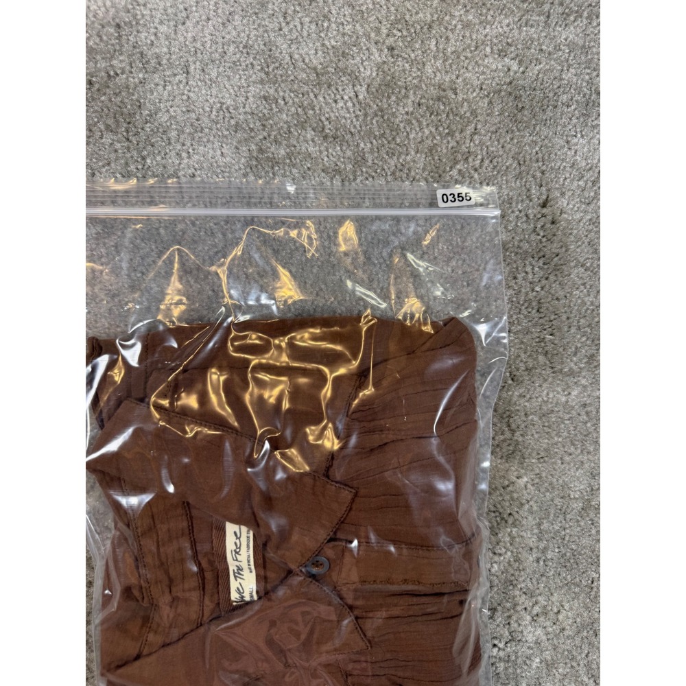 SOLD/We The Free Free People Brown Cotton Gauze Short Sleeve Button Down Shirt - Picture 7 of 7